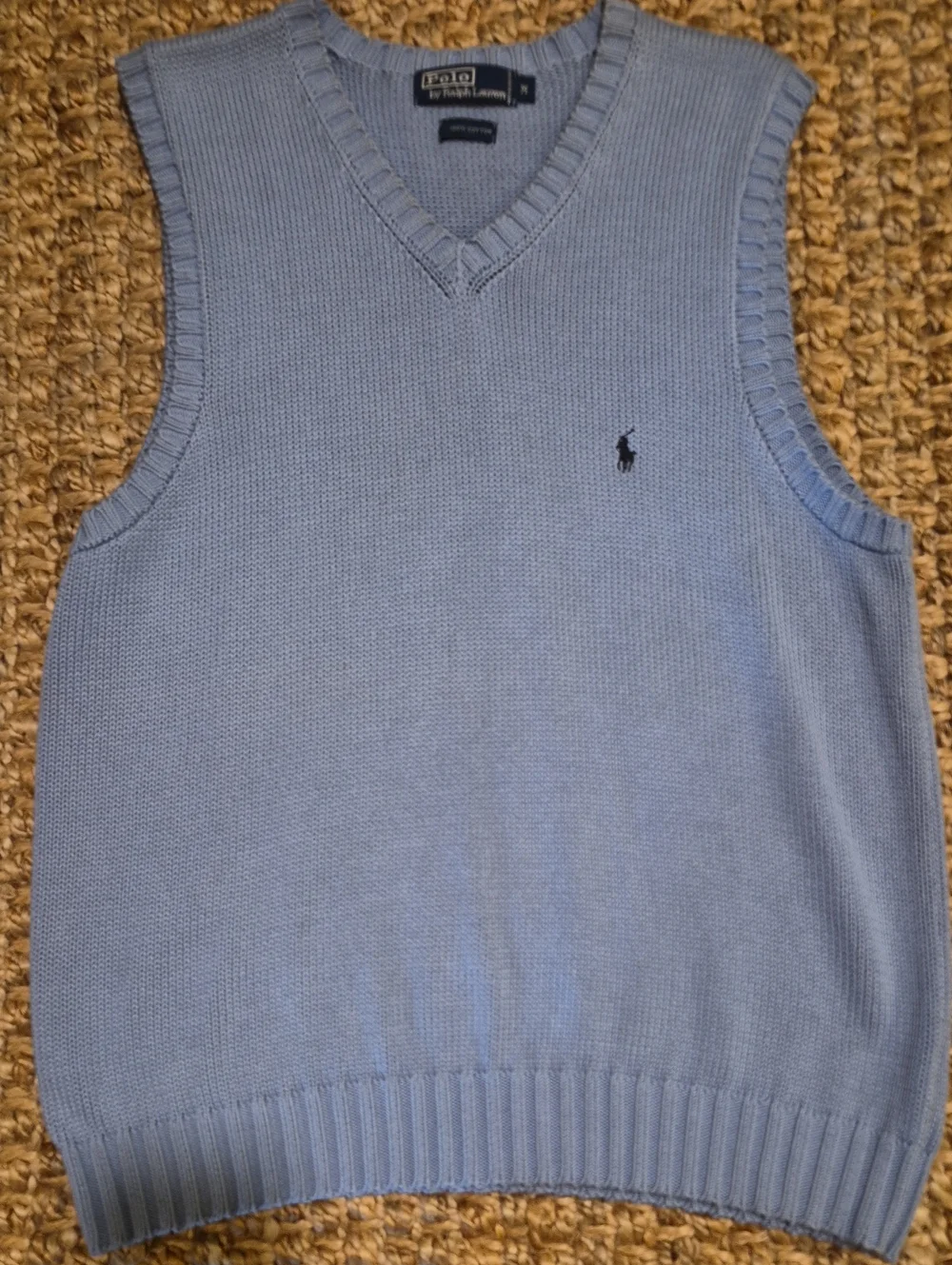 Medium MENS Polo by Ralph Lauren Light Blue V-Neck Knit Sweater Vest